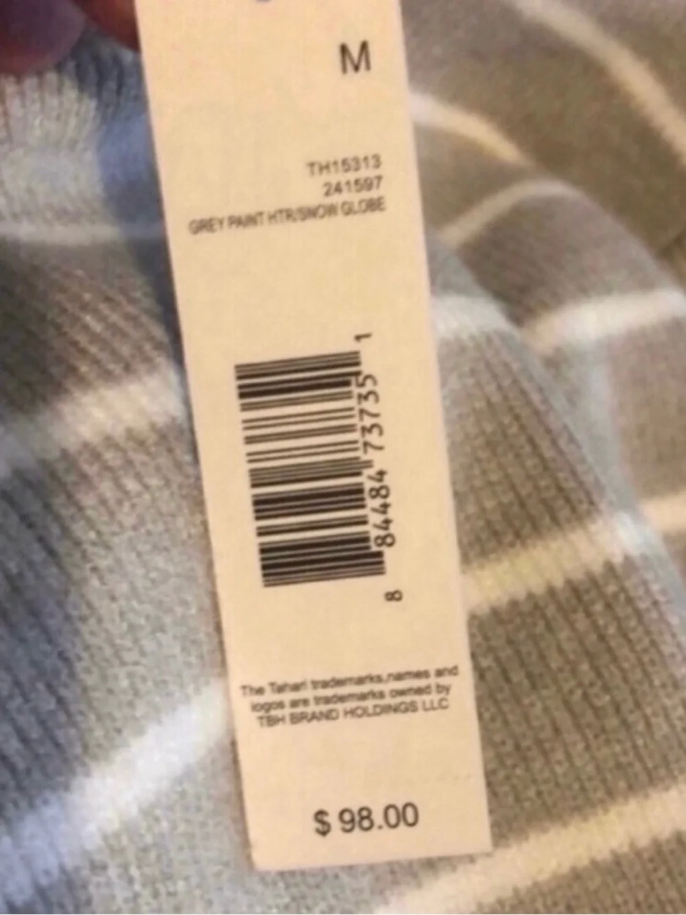 New Tahari Sweater Women’s Gray Striped V-Neck Hooded Casual Knit Sweater Medium